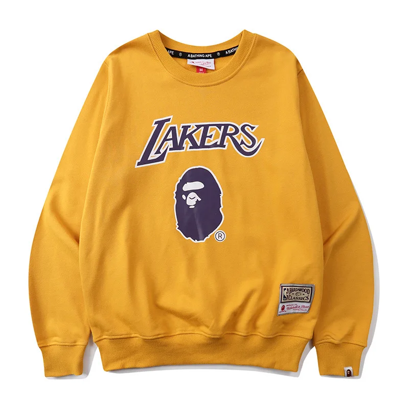 

BAPE Men Sweatshirt Casual Alphabet Cartoon Print Round Neck Pullover Harajuku Japanese Streetwear 2021 New Men Clothing Tops