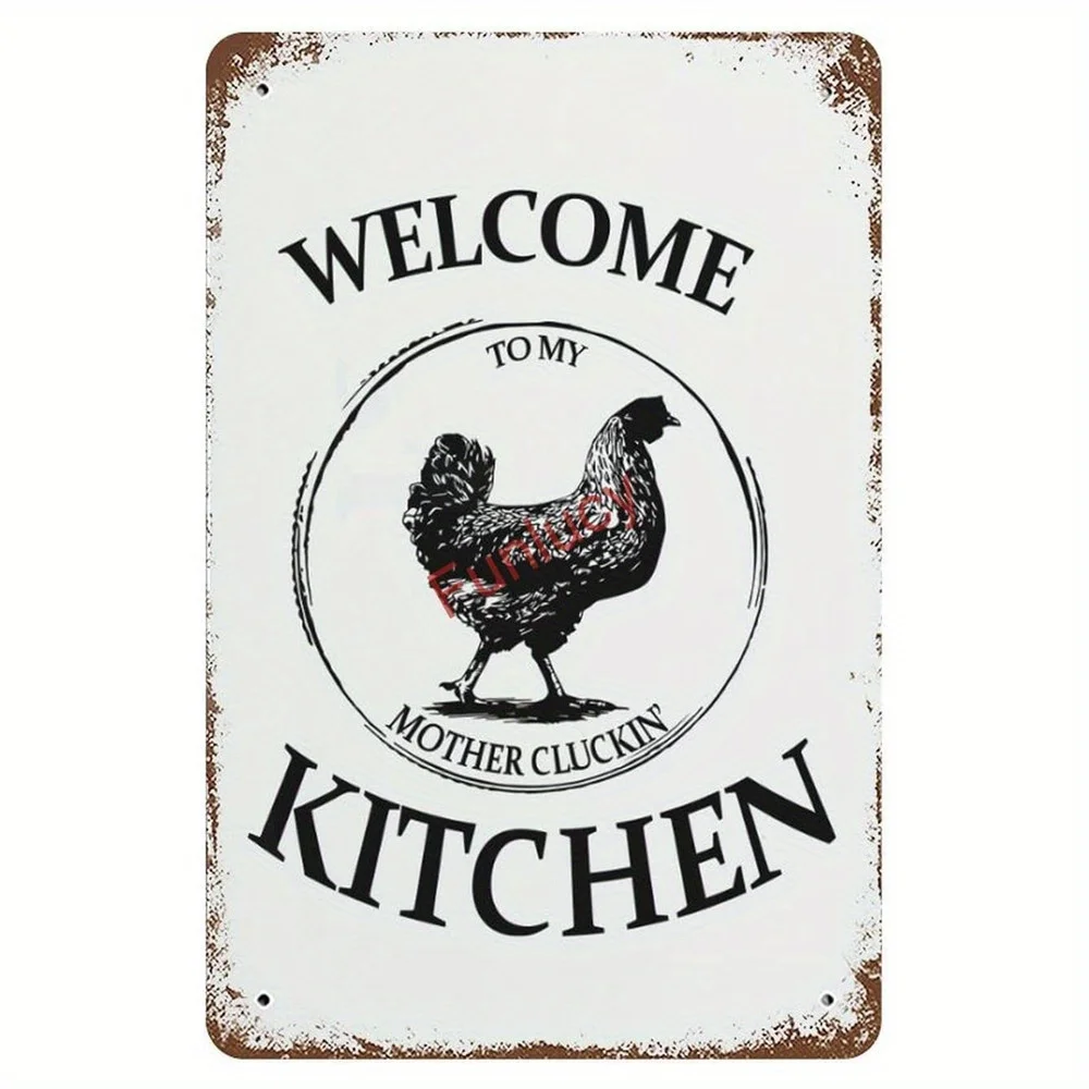 

B New Metal Tin Sign Vintage Painting for Chicken Coop Metal Tin Sign Guess What Ranch Retro Poster Garage Kitchen Wall Plaque