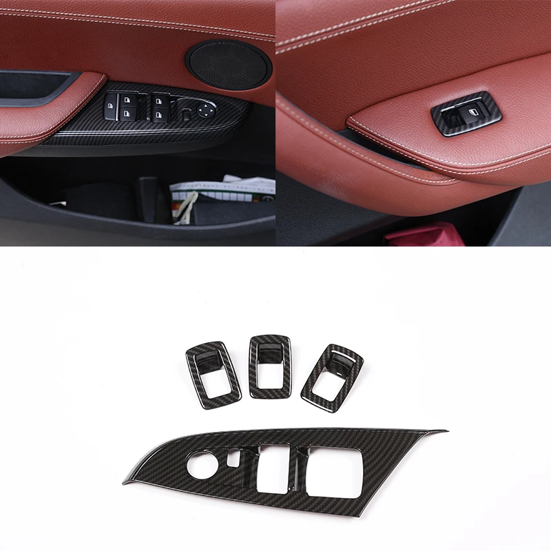 

For BMW X3 X4 F25 F26 2012-2017 Car Accessories 4 Pcs Carbon Fiber ABS Window Button Switch Frame Trim