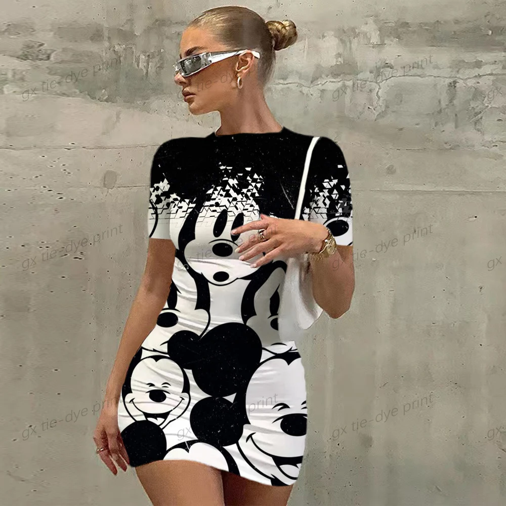 

Casual Skinny Dress New Women Fashion Sexy Stretch Slim Dress Lady Summer Disney Mickey Minnie fun print 3D print Mini Dress