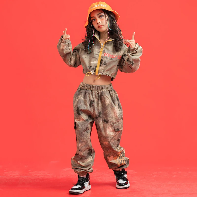 Детская одежда для современных уличных танцев камуфляжный свитшот девочек и