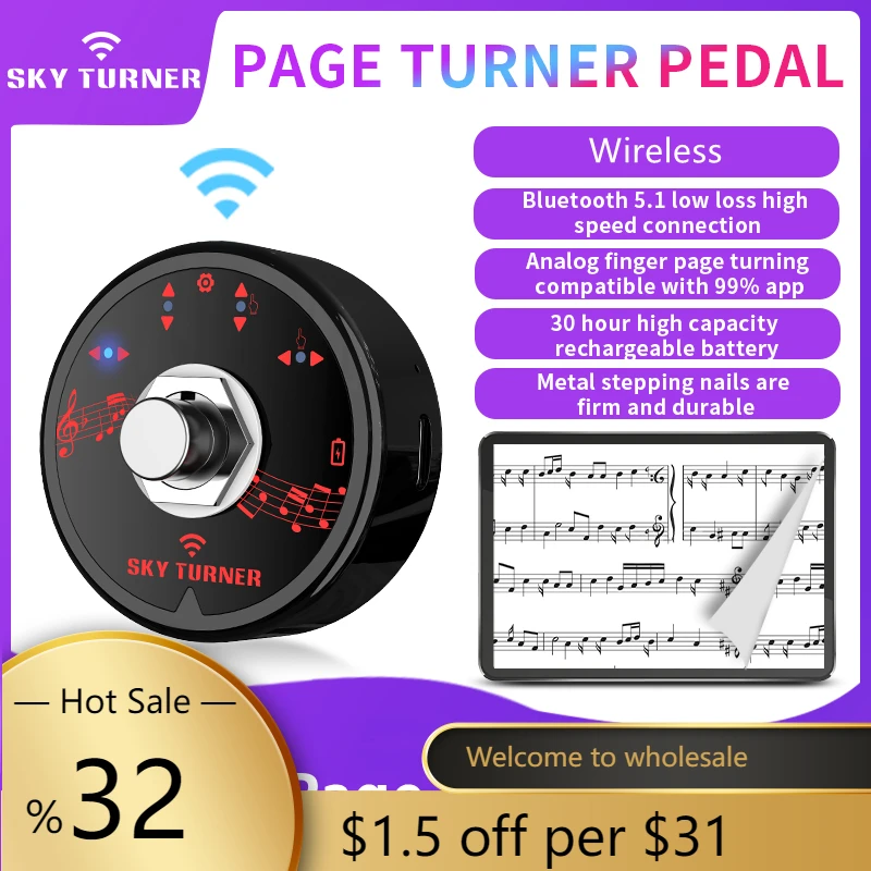 

Wireless Reading Page Turning Pedal For Guitar Violin Piano Tablets App Controls Hand Free Bluetooth Page Turning Pedal