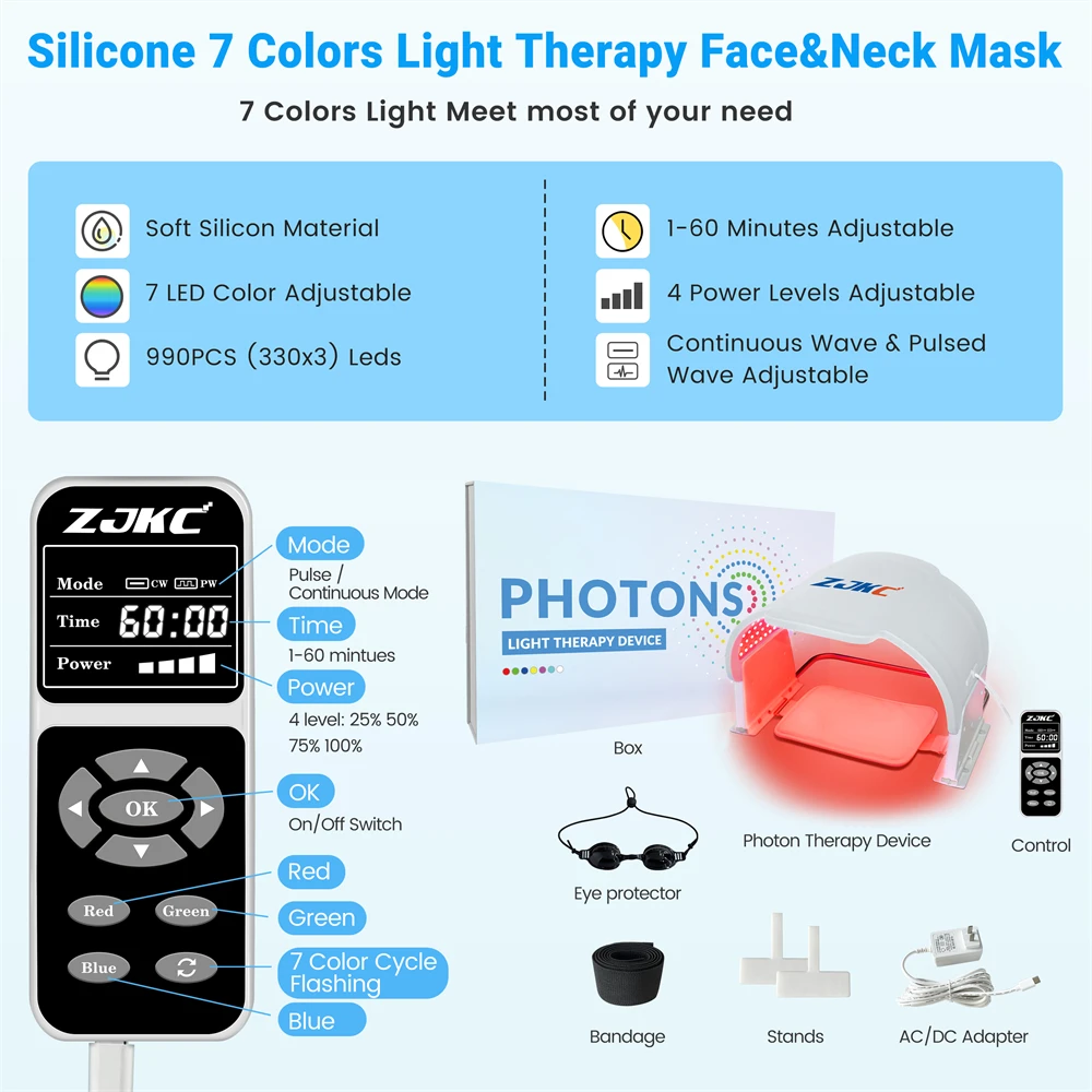 ZJKC 7 цветов устройство для красоты 990 бусин фонари лица маска всего тела