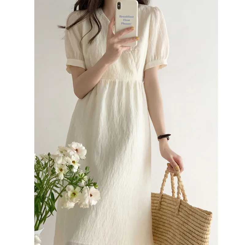 

Improved Light National Style Cheongsam French Dress Women's Summer Design Sense Niche Skirt V-neck First Love Skirt New