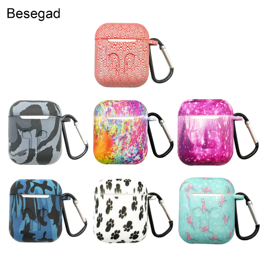 

Besegad Silicone Protective Case Shell Cover Pouch Bag Sleeve with Carabiner Keychain for Apple AirPods Air Pods Accessories