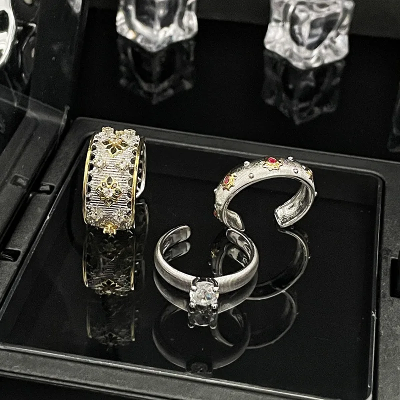 Новые открытые медные кольца в стиле ретро с проволокой и сапфиром Для Женщин