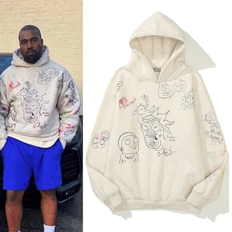 

Graffiti Fleece Fashion Couple Hoodies R&M Retro Casual Harajuku Oversize Mens Sweatshirt Loose Streetwear Hooded Hoody