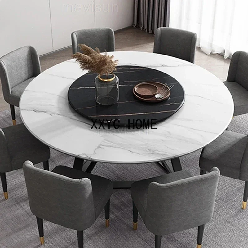 Великолепный золотой обеденный стол с поворотным механизмом круглый мраморный