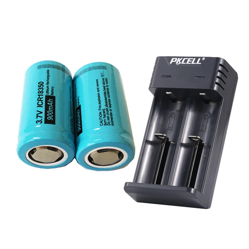 

2PCS PKCELL ICR 18350 Lithium Battery 3.7V 900mAh Rechargeable Li-ion Batteries Bateria With 1-2Slots Li-ion Charger USB