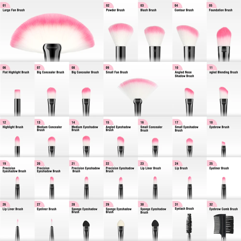 32Pcs Makeup Brushes Tool Cosmetics Brush Kit Powder Eye Shadow Foundation Blush Blending Beauty Make Up Pinceles De Maquillaje images - 6