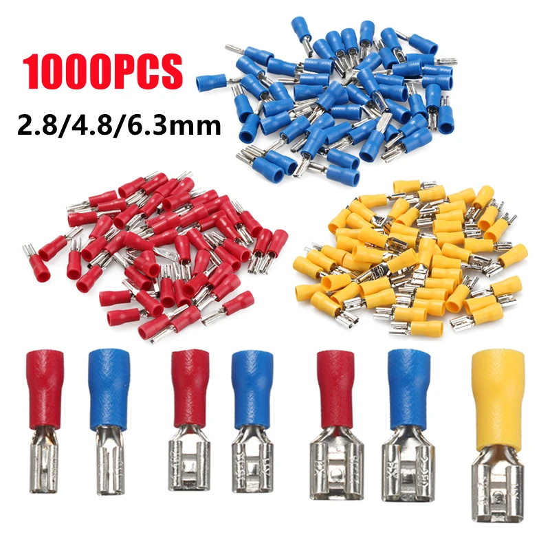 

1000 шт., изолированные контакты для проводов, 2,8 мм, 4,8 мм, 6,3 мм