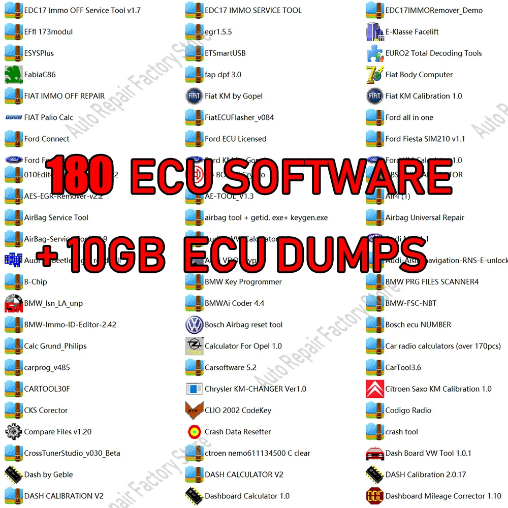 

180 ECU Tuning Softwares Work with Egr Dpf Immo Airbag Off Immobilizer Radio Code Calculators Dash Airbag Etc. +10gb ECU Dumps