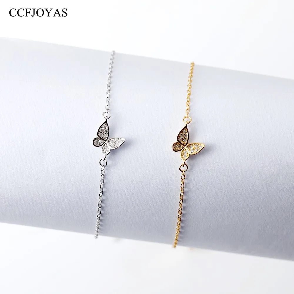 

CCFJOYAS 925 Sterling Silver Butterfly Bracelet for Women Clear Zircon Simple Chain Bracelet Gold Silver color Fine Jewelry
