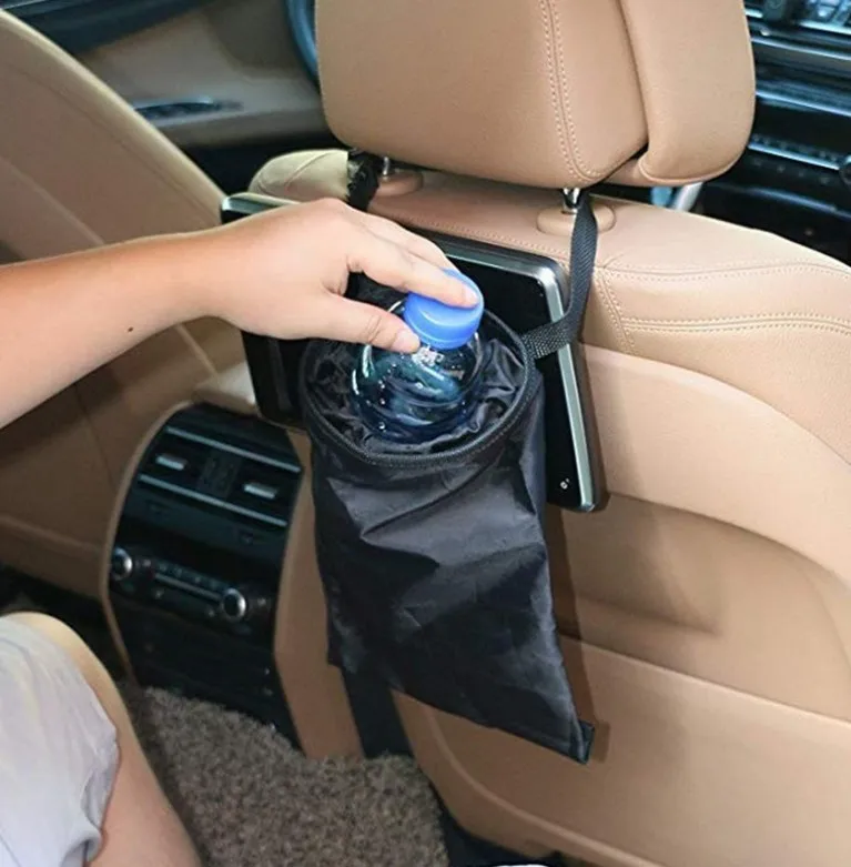 Black Car Trash Bin Hanging Vehicle Garbage Dust Truck Garbage Bags Back Seat Organizer Dustbin Storage Interior Accessories