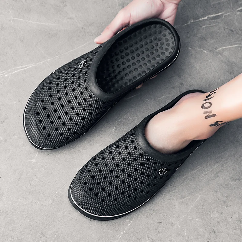 Мужские сандалии для сада и пляжа желейные дышащие с прорезями дешевые тапки