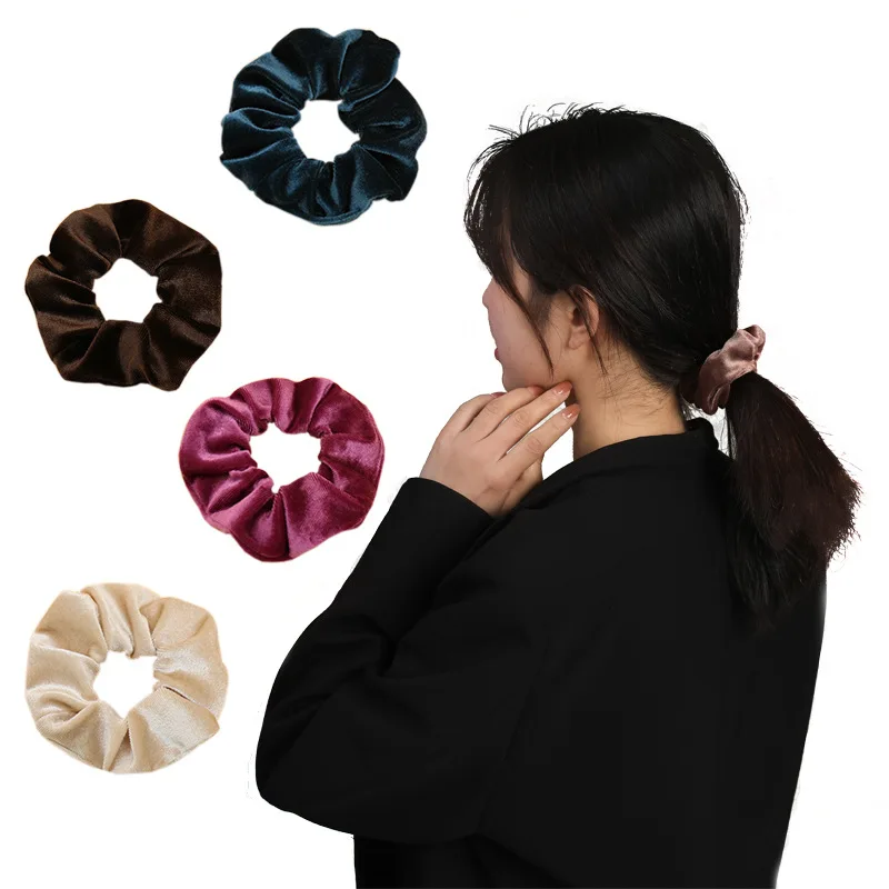 

NEW 2Pcs Velvet Hair Rope Satin Sequin Cloth Scrunchies Elastic Hairband Women Ponytail Holder Hair Ties Girls Hair Accessories
