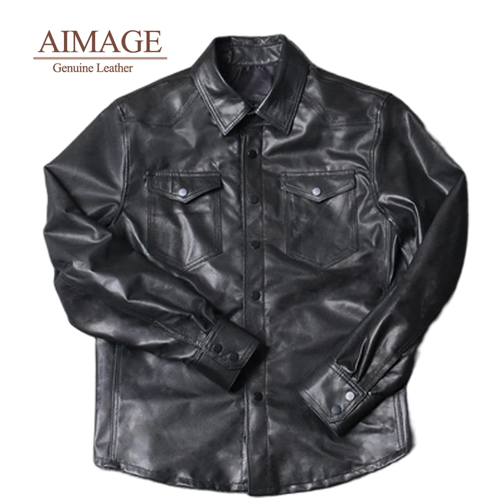 

Sheepskin Jackets Men Slim Chaqueta De Piel Hombre Turn Collar Overoctas Single Button Genuine Leather Jaqueta Bomber PY427