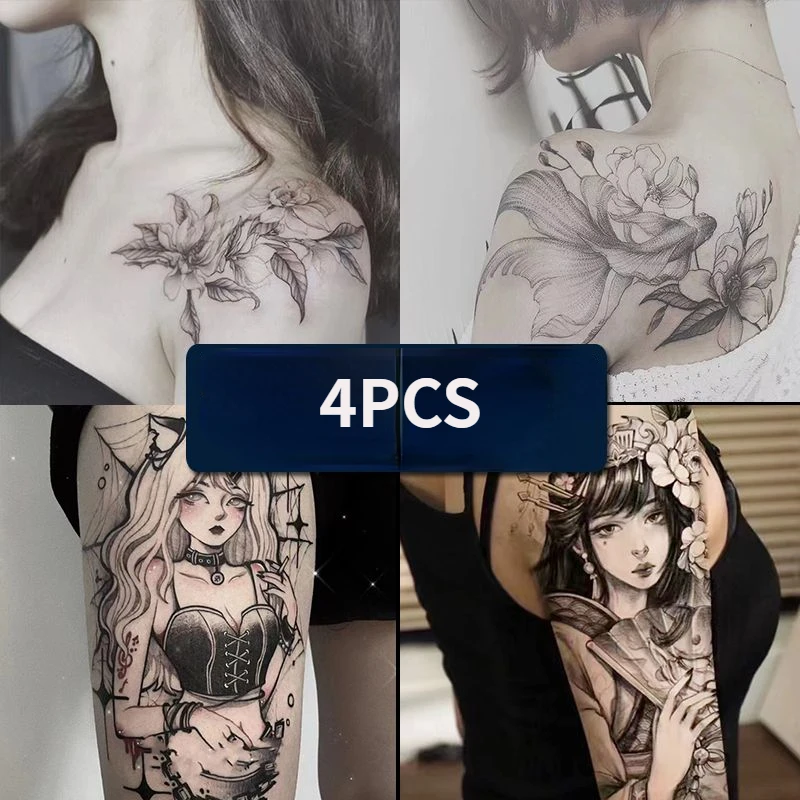

Водостойкая тату-наклейка, тату, 4 шт., пикантные красивые цветы гейши, водостойкая искусственная татуировка для женщин, тату, милое тело для ...