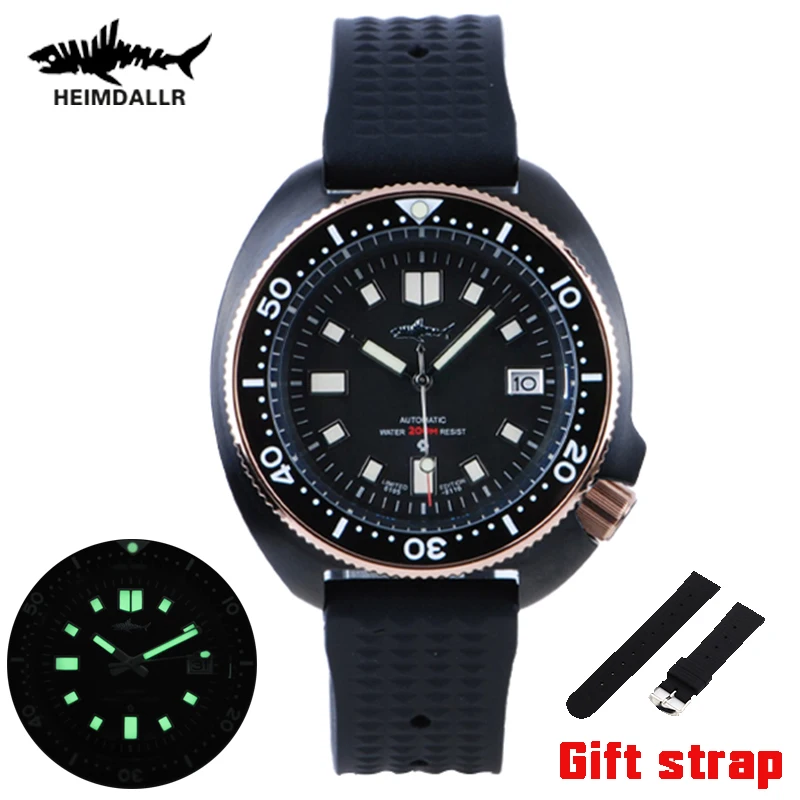 

HEIMDALLR Brand Ceramic Bezel Mens Watches 44mm PVD 6105 Turtle Diver Watch NH35 Automatic 200M Waterproof Mechanical Wristwatch