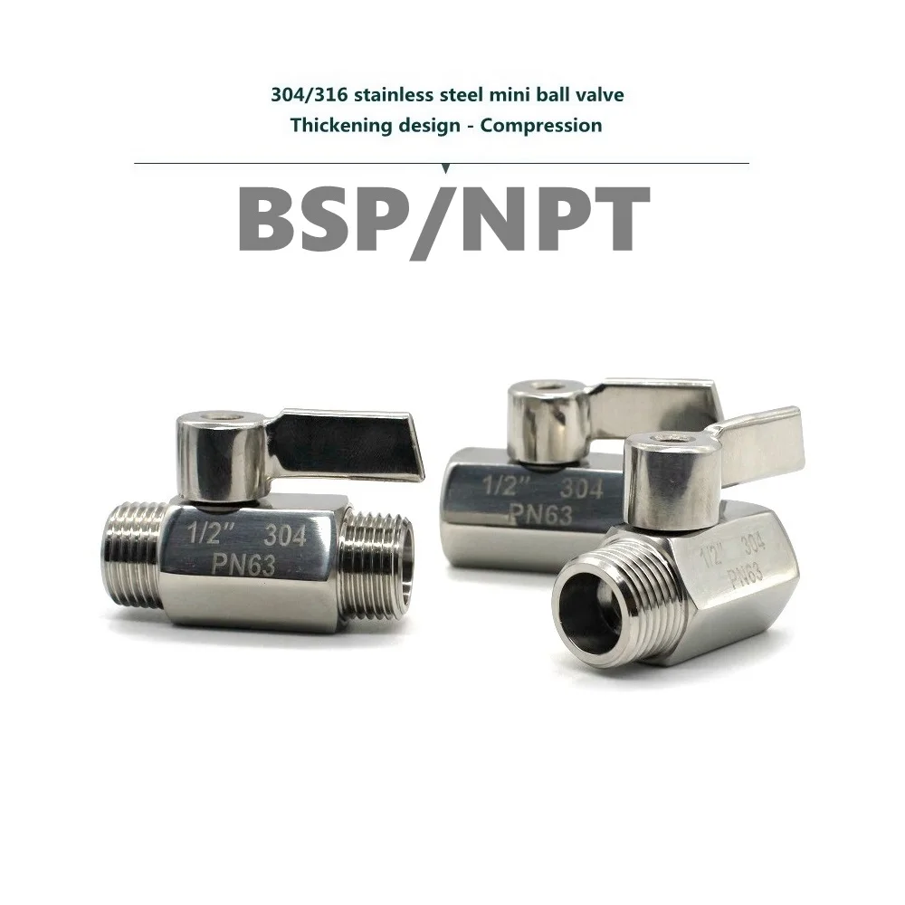 

Шаровой мини-клапан 304/316 из нержавеющей стали 1/8 1/4 3/8 1/2 3/4 / 1 BSP NPT с внутренней резьбой для воды, масла, кислоты, 2-ходовой шаровой клапан