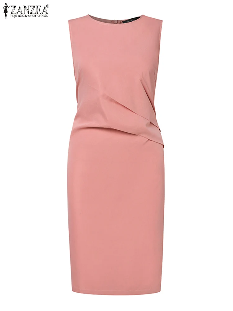 Летнее элегантное однотонное платье без рукавов ZANZEA женский сарафан модное
