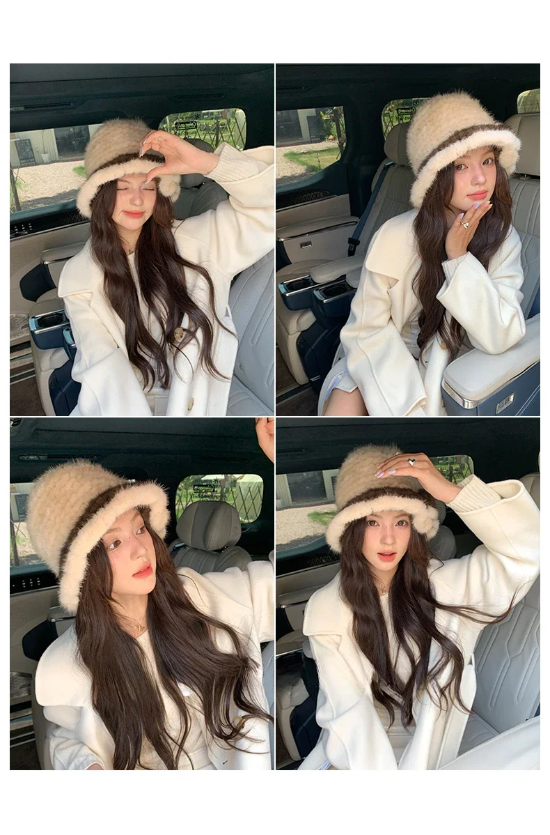 Норковая шляпа-ведро элегантная шляпа-тазик с бантом универсальная шляпа из