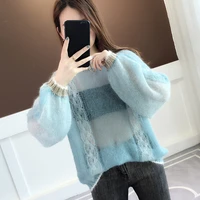 women spring autumn hollow out thin sweater o neck knitted jumper tops new sexy elegant female loose casual pullover sweaters