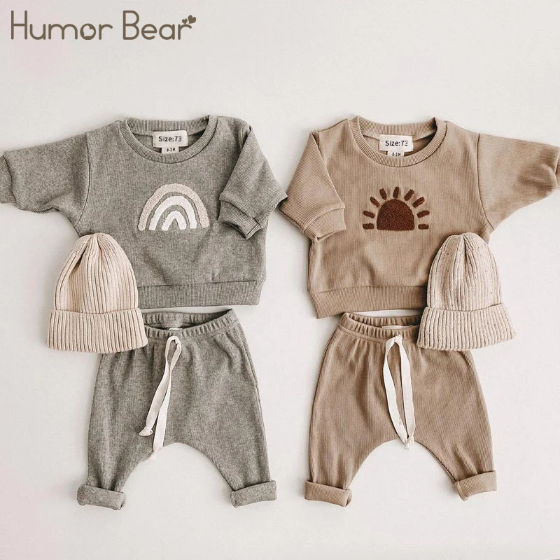 

Комплект детской одежды Humor Bear, повседневный топ с рисунком для маленьких мальчиков и девочек + детские свободные брюки, 2 шт., одежда для малышей, наряд