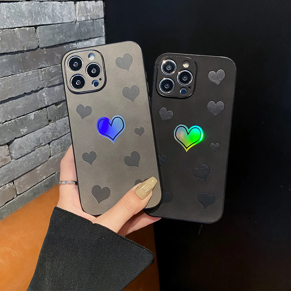 

Cute Laser Love Heart Phone Case For iphone 11 12 13 14 Pro Max 14 Plus X XS XR Max 7 8 Plus Luxury Camera Protection Cover Case