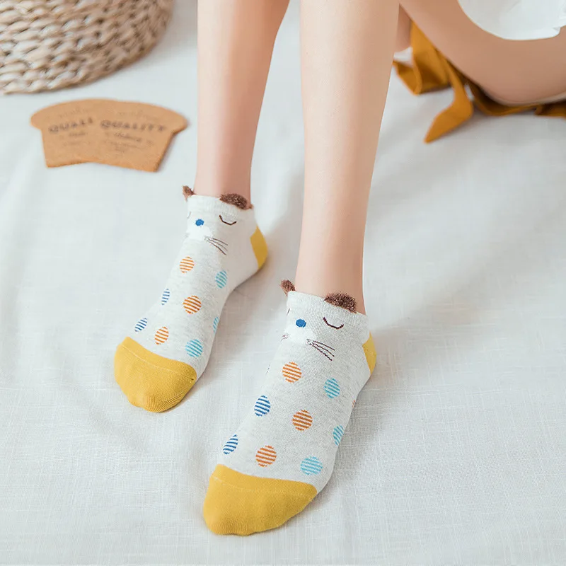 22 Style 5pairs Cute Animal Cotton Socks Female Kawaii Cat With Dog Summer Short Sock Slippers Women Casual Soft Funny Boat Sock