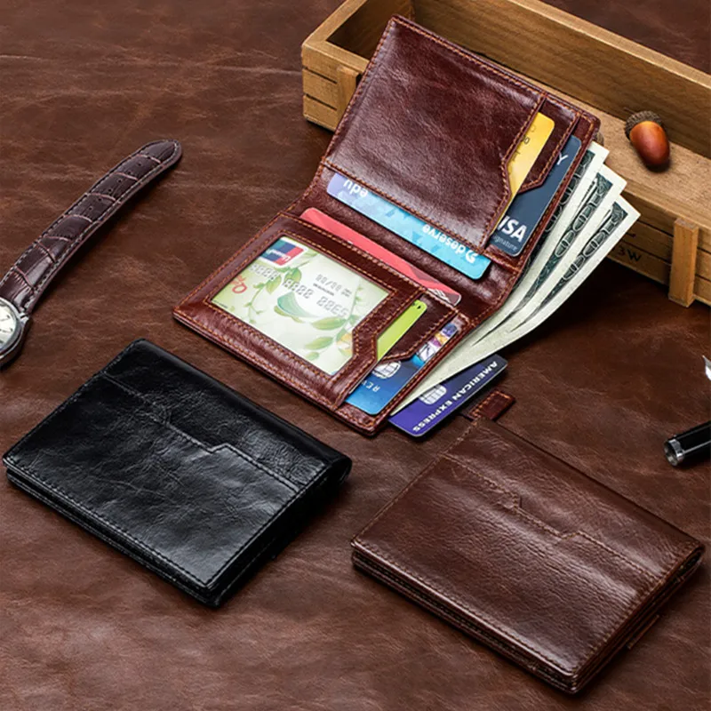 Wallet Genuine Leather Thin Short Wallet Male Purse High Quality Cowhide Credit Card Holder Case Wallet for Men Money Bag
