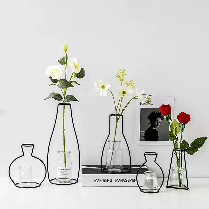 Black Iron Line Vase Flower Arrangement Crafts Plant Pot Rose Tulip Metal Holder Nordic Style Home Garden Wedding DIY Decoration |