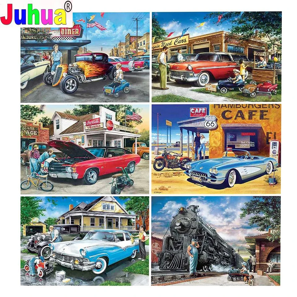 

Полностью Алмазная мозаика 5D «сделай сам», алмазная живопись, автомобильный пейзаж, картина, 3D вышивка крестиком, бриллиантовая вышивка