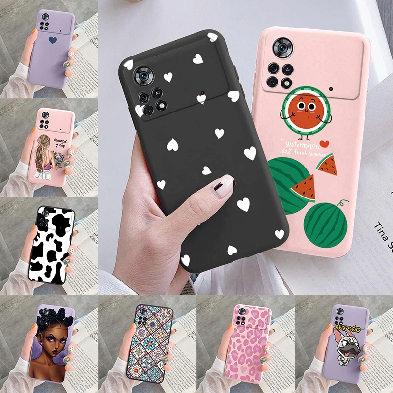 for poco x4 pro 5g nfc case watermelon cute fruit love heart butterfly women dog flower silicone for poco x4pro 5 g phone cover free global shipping