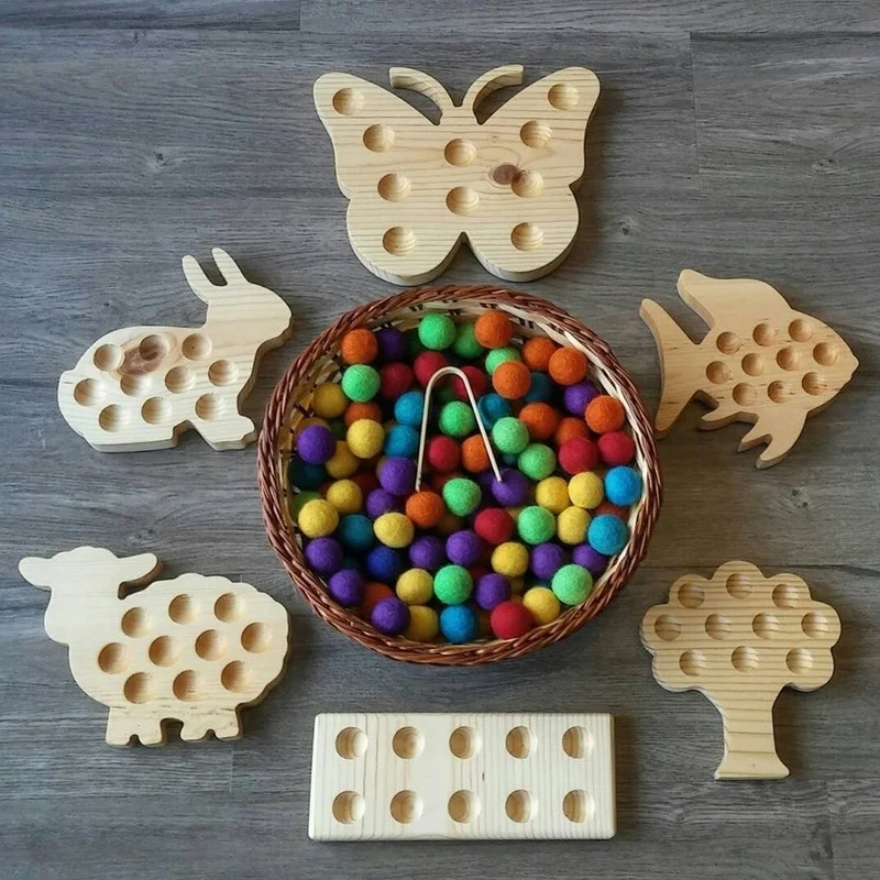 

Montessori Toys Animal Rabbit Butterfly Felt Ball Children's Manual Toys Color Sorting Brain Games for Kids Wooden Baby Toys