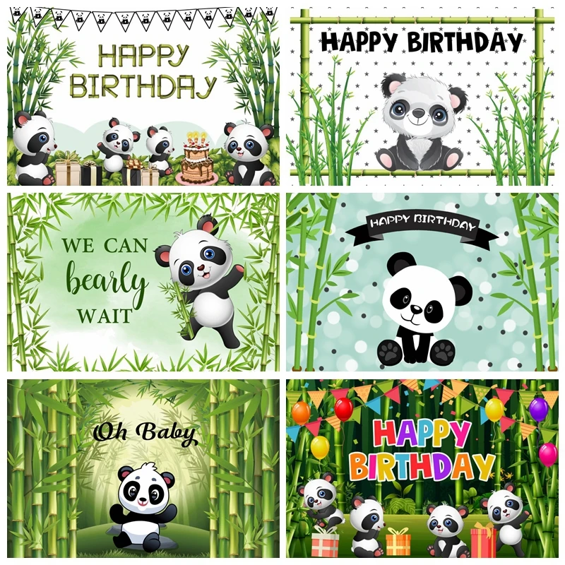 

Panda Baby Birthday Photography Backdrop Bamboo Flower Newborn Shower Party Decor Background Photo Photographic For Studio Shoot