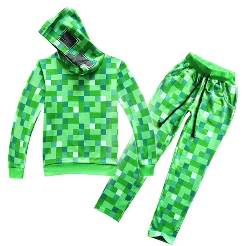 Kids Children Halloween Green Creeper Cosplay Costume Funny Cartoon Hoodie Sweatshirt Hot Game Print Jacket Outwear  Jumpsuit images - 6