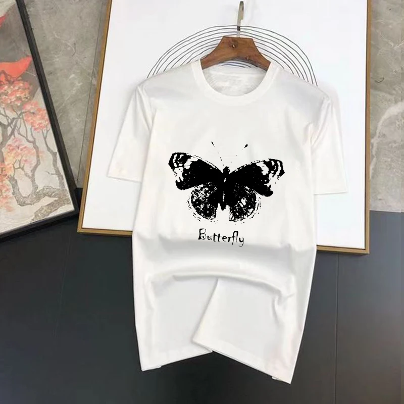 

For Men/ Women 100% Cotton Tshirt Butterfly Print Luxury Brand T-shirt Summer Short Sleeve Graphic Top Couple Clothing T Shirts