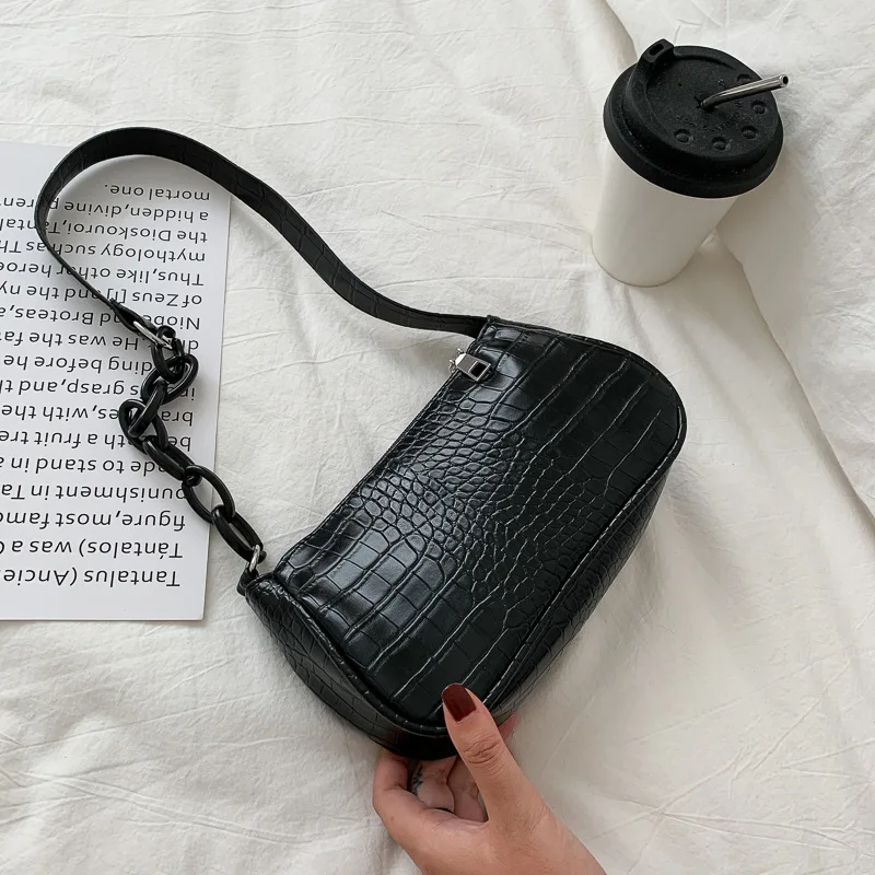 

Crocodile Pattern Women's Shoulder Bags PU Leather Underarm Bag 2022 Fashion Elegant Sling Handbag Zipper Small Square Bag Bolsa