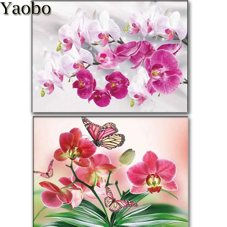 

5D алмазная живопись «сделай сам», Бабочка орхидеи, полноразмерная Алмазная Вышивка крестиком, Алмазная мозаика, ремесла, украшения для дома