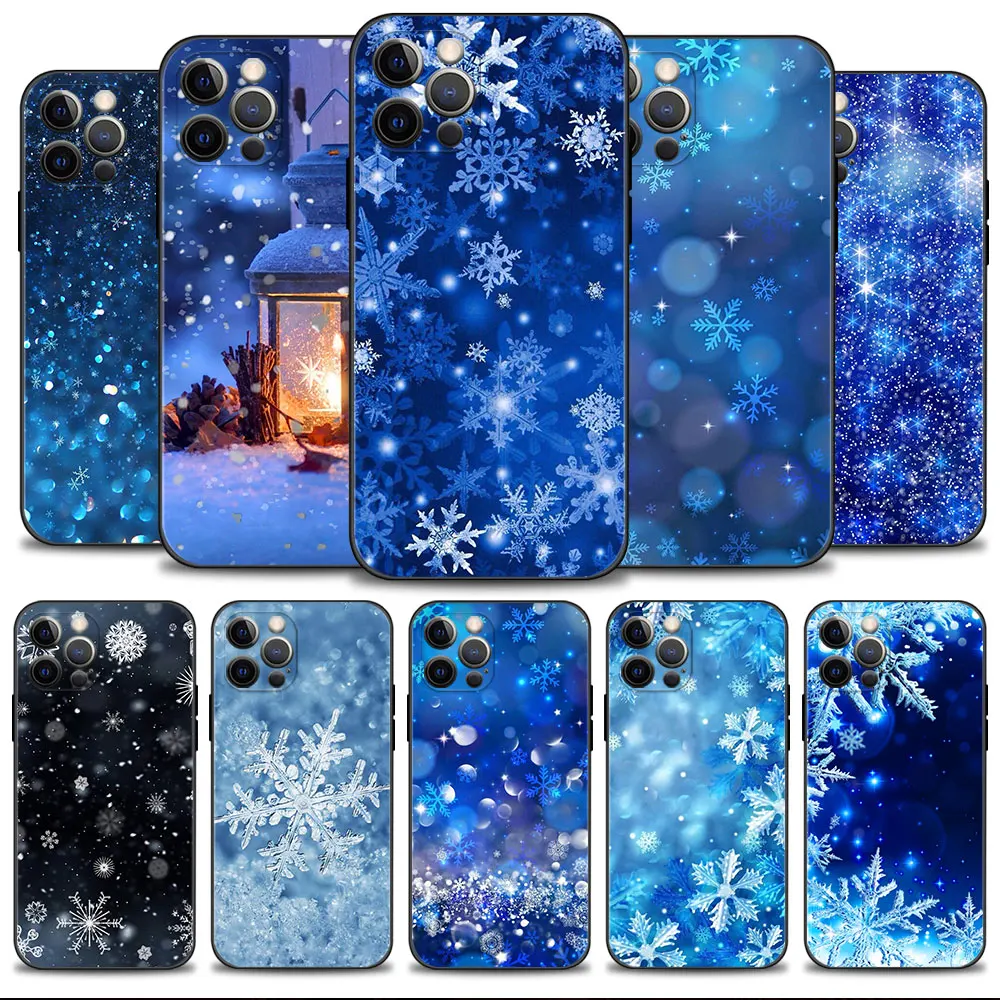 

Phone Cover For Apple iPhone 14 14 13 12 11 Pro Max 13 12 Mini XS Max XR X 7 8 Plus 6 6S Case Shell Snow Winter Blue Snowflakes