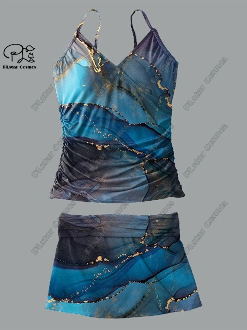 Женский летний небольшой купальник с V-образным вырезом и юбкой на бретелях