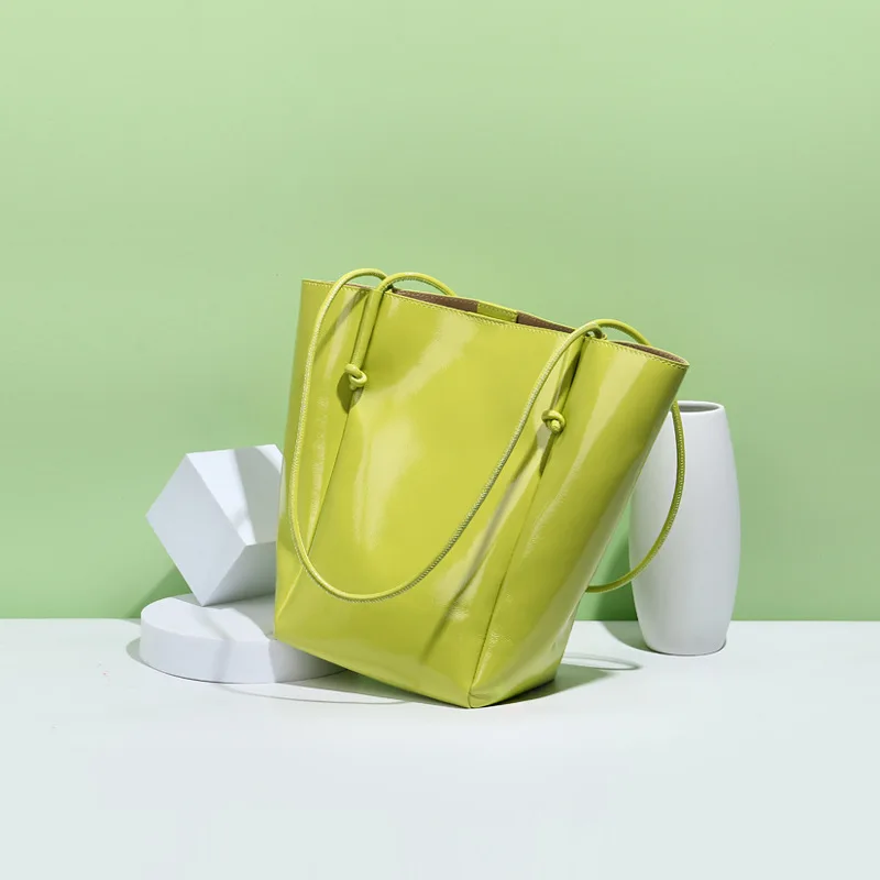 

2022 Women New Fashion Knot Decoration 2 in 1 Candy cColors Concise Bucket Bag Large Capacity Shoulder Bag Office Daily