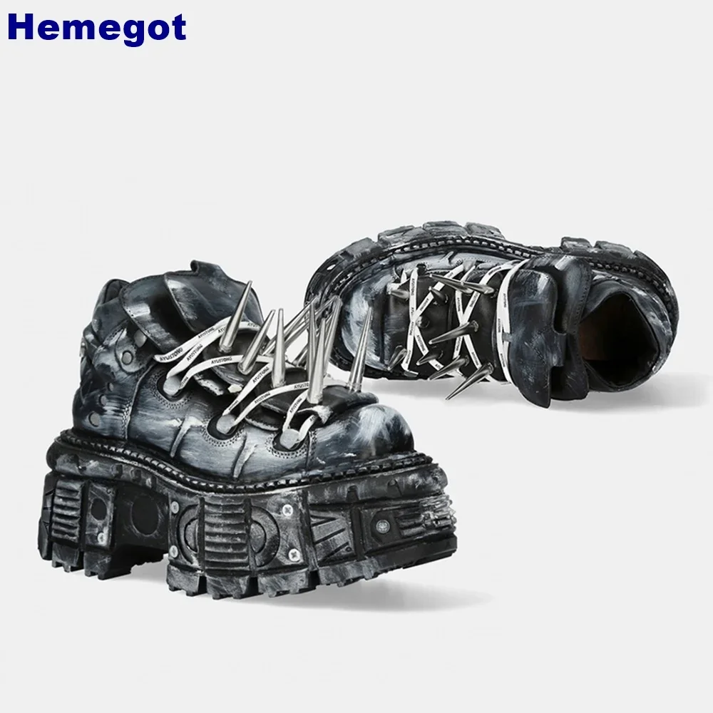Мотоциклетные ботинки на платформе с шипами и заклепками, модные ...