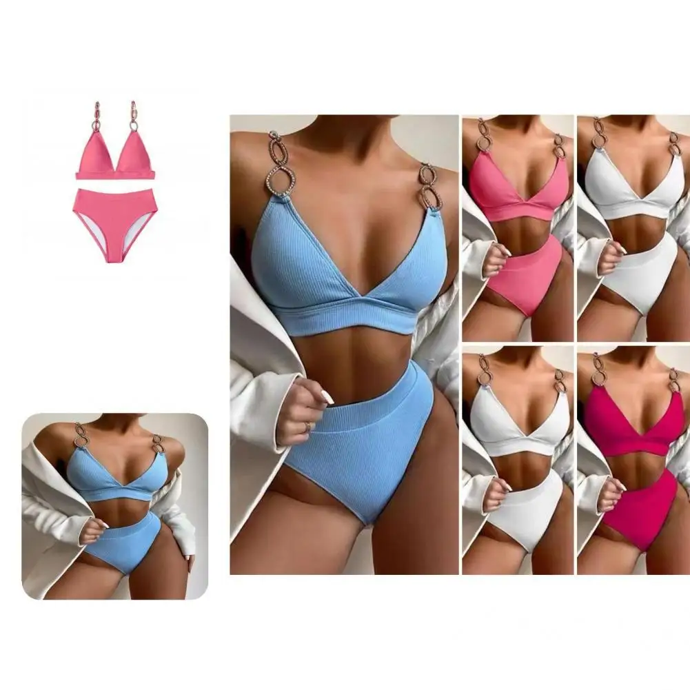 

2 шт./компл. стильные стринги, летний комплект бикини, мягкое бикини для плавания, чистые цвета, для отдыха