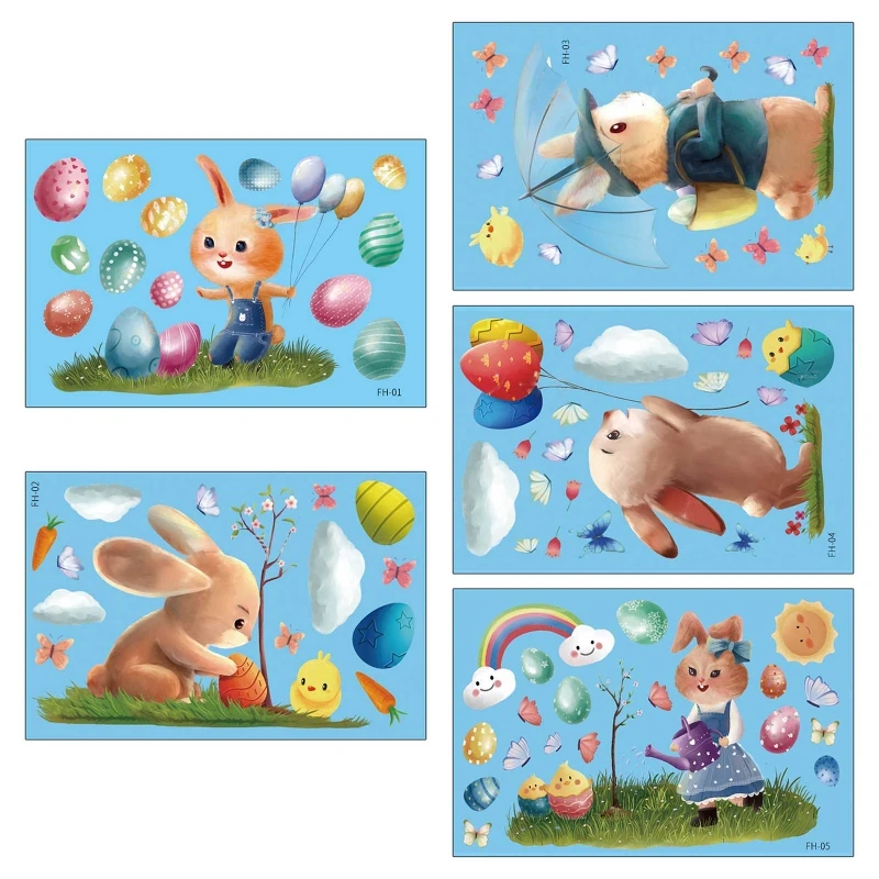 

Easter Sticker Sheet Cartoon Bunny Egg PVC Static Electricity Decal Wall Decor for Home Festival Window Door Decoration