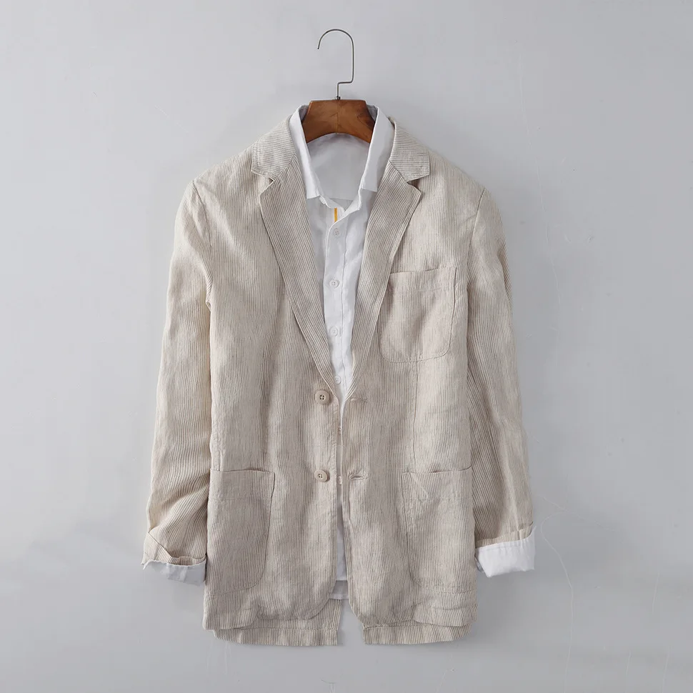 

New Arrival Fashion Linen Spring And Autumn Suit Autumn Men Comfortable Casual Single Breasted Blazers Size S M L XL 2XL