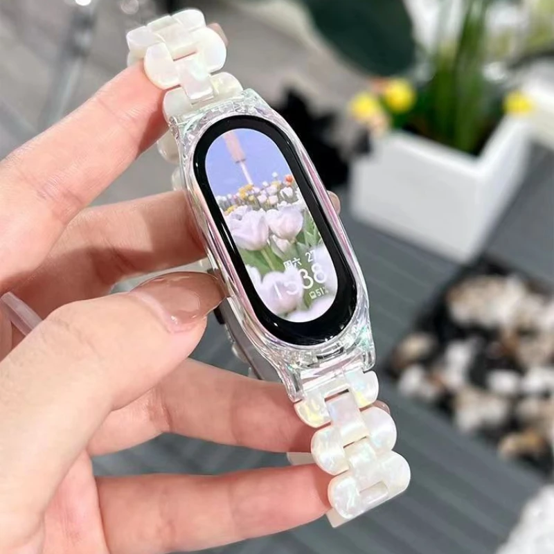 Resin Strap For Mi band 8 Correa Bracelet With Case Watchband For Xiaomi smart band 8 Women Strap Replacement Transparent Belt