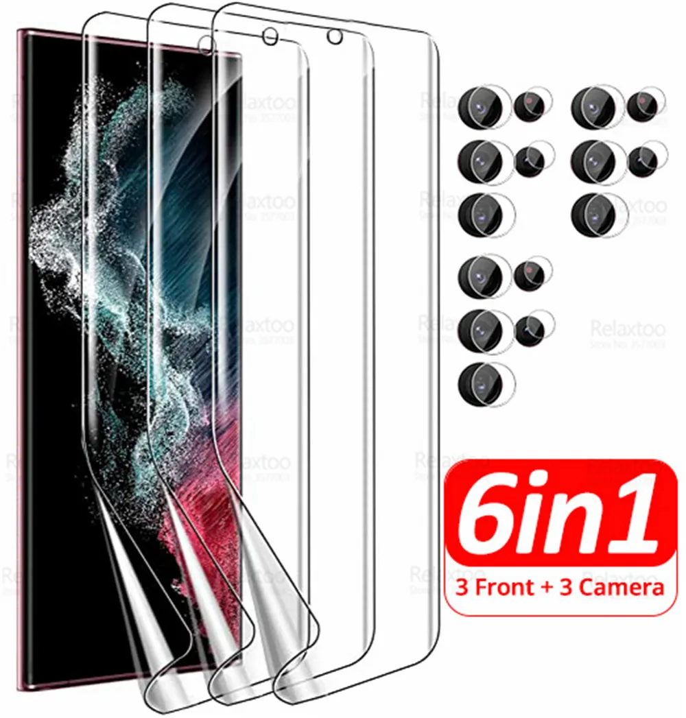 6in1 Full Curved For Samsung Galaxy S22 Ultra Hydrogel Film Samsun S 22 Plus S22Ultra 5G Screen Protector Soft Film Camera Glass