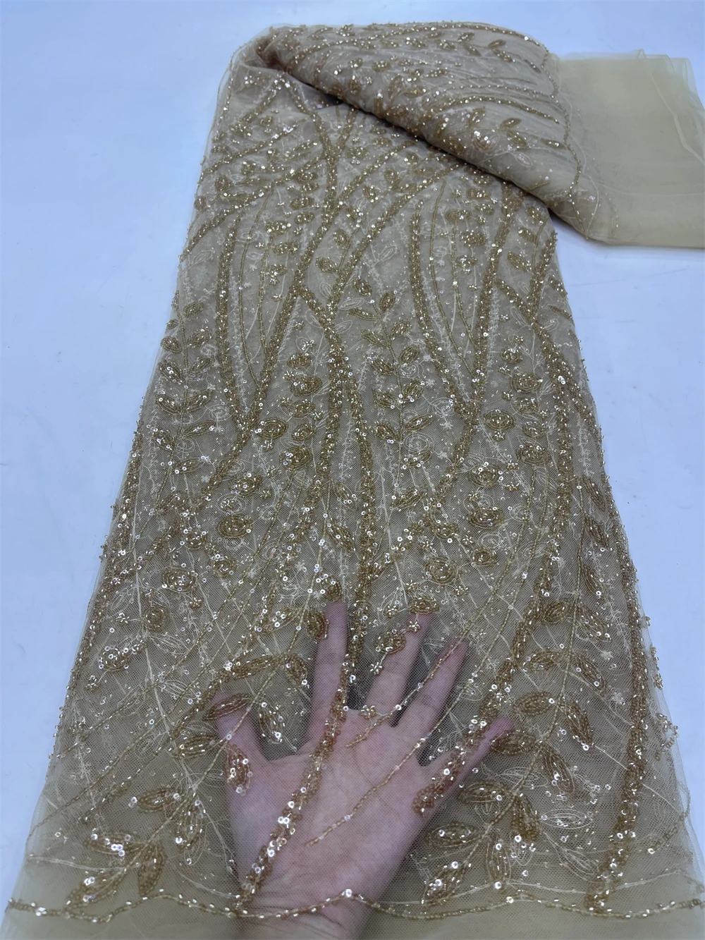 Африканская сетчатая кружевная ткань с бусинами для шитья одежды блесток тюль